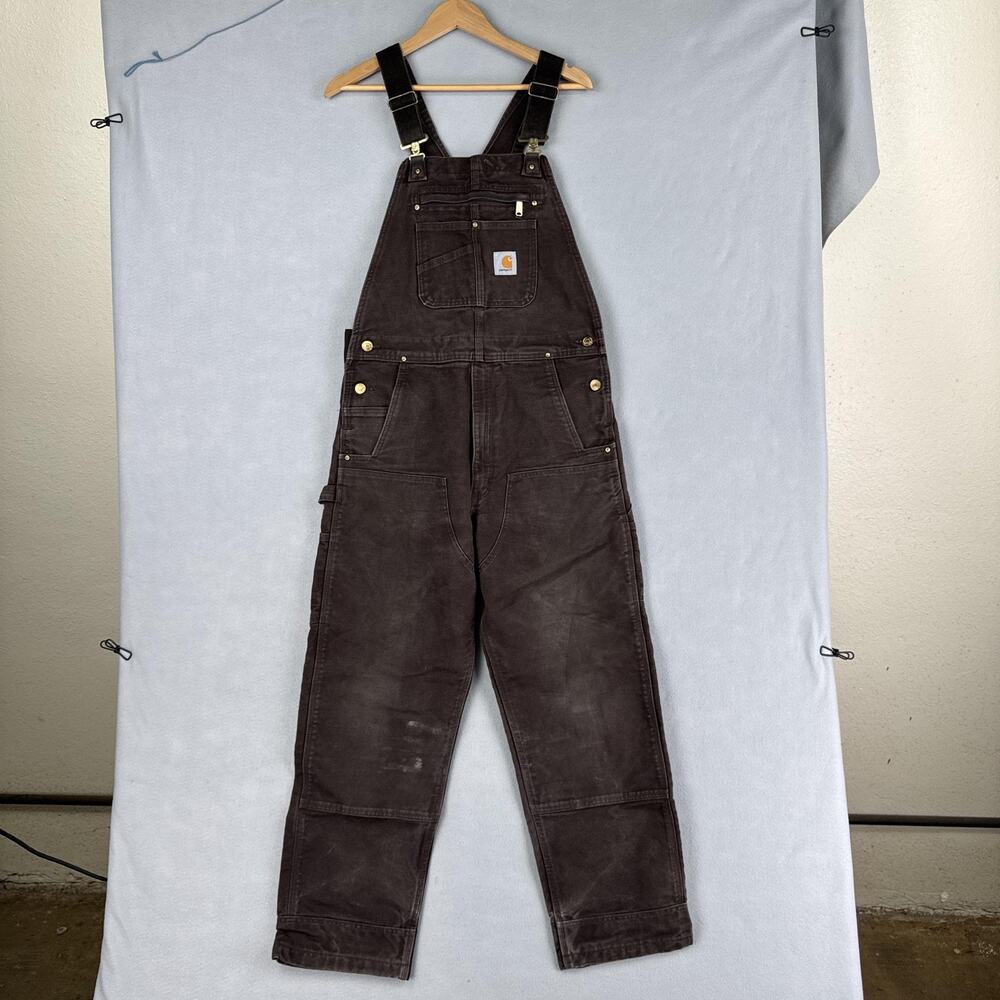 Carhartt Overalls Mens 34x30 Brown Duck Canvas Bib Workwear Carpenter Grunge R01